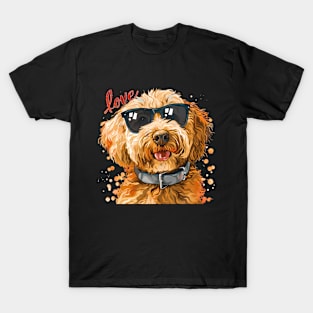 Colorful Golden Doodle Dog Sunglasses T-Shirt